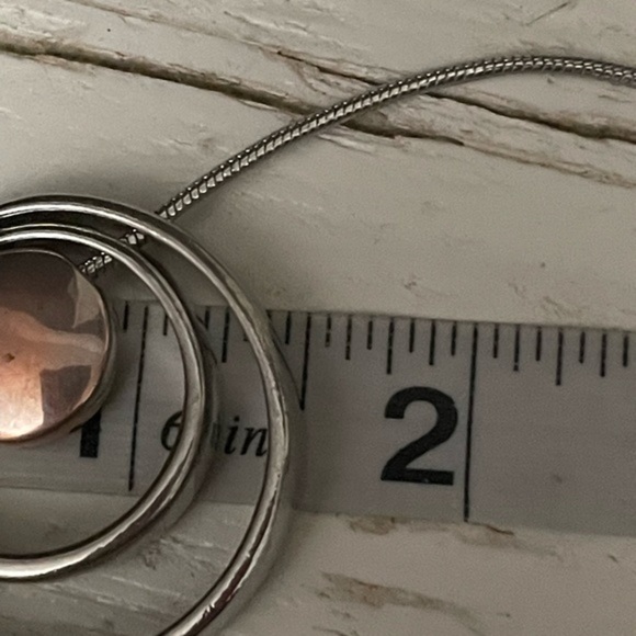 36” silver tone snake chain necklace with two open circles solid round pendant - Picture 10 of 10